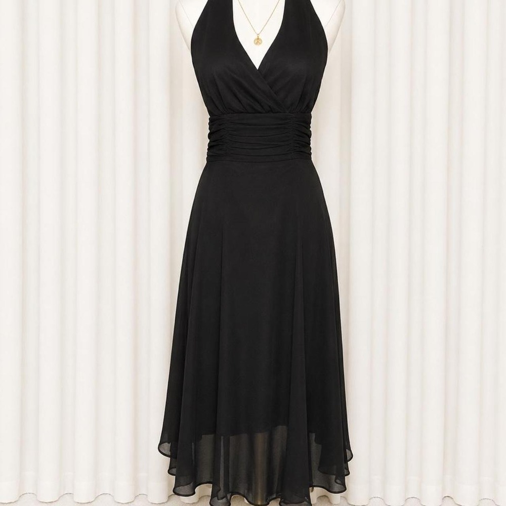 Y2K next up Black Halter Chiffon Dress ⋆౨ৎ˚⟡